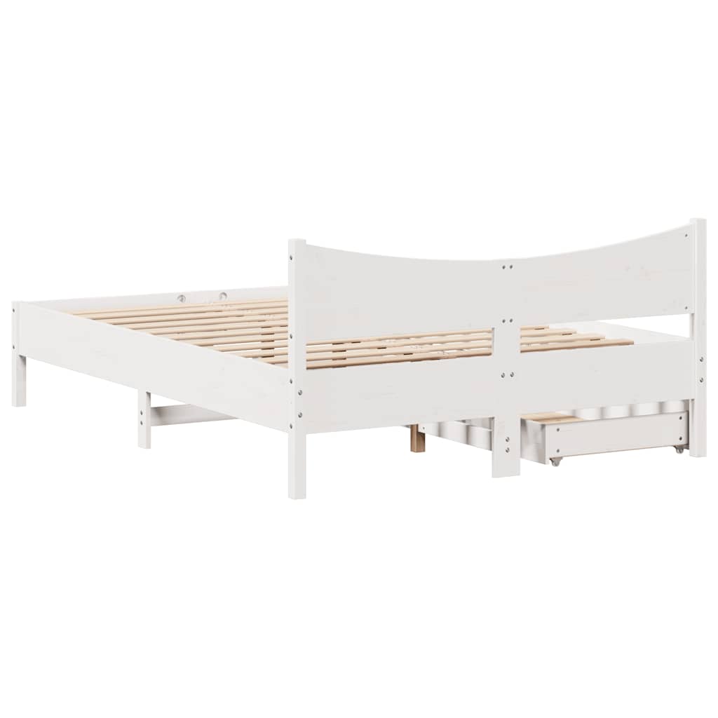 Cadre de lit avec tiroirs blanc 120x190 cm bois pin massif