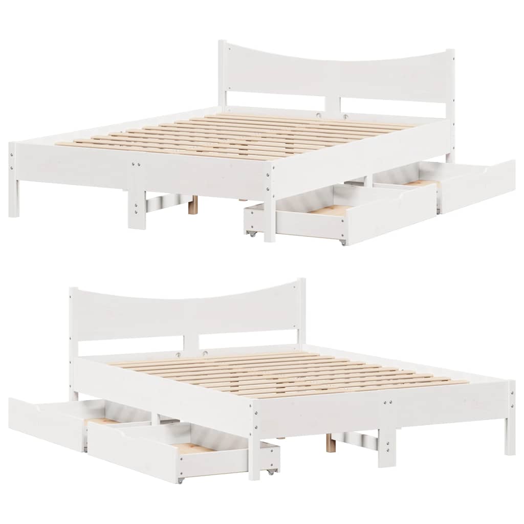 Cadre de lit avec tiroirs blanc 120x190 cm bois pin massif