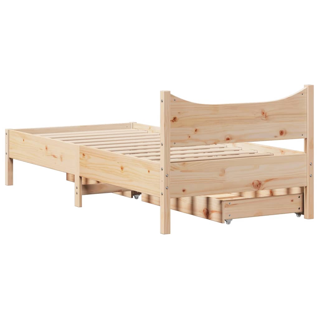 Cadre de lit avec tiroirs 90x190 cm bois de pin massif