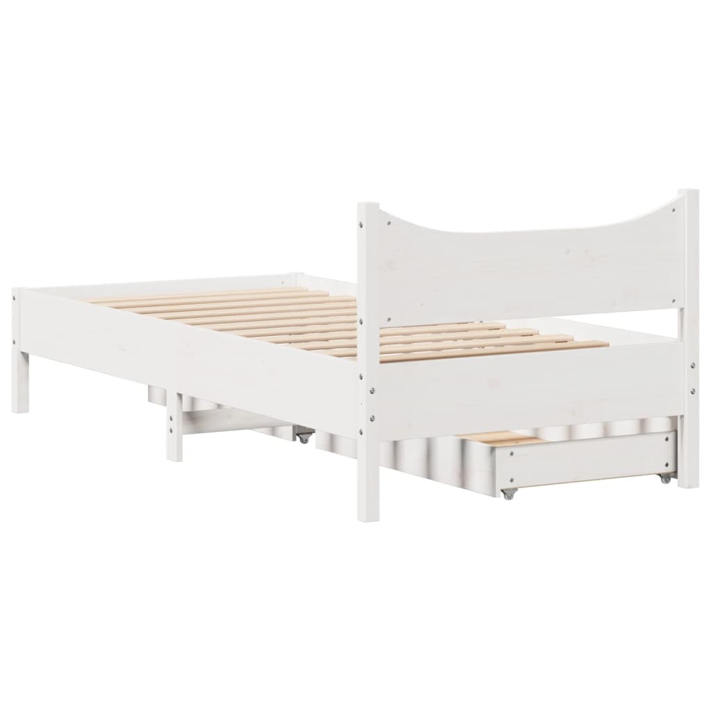 Cadre de lit avec tiroirs blanc 90x190 cm bois pin massif