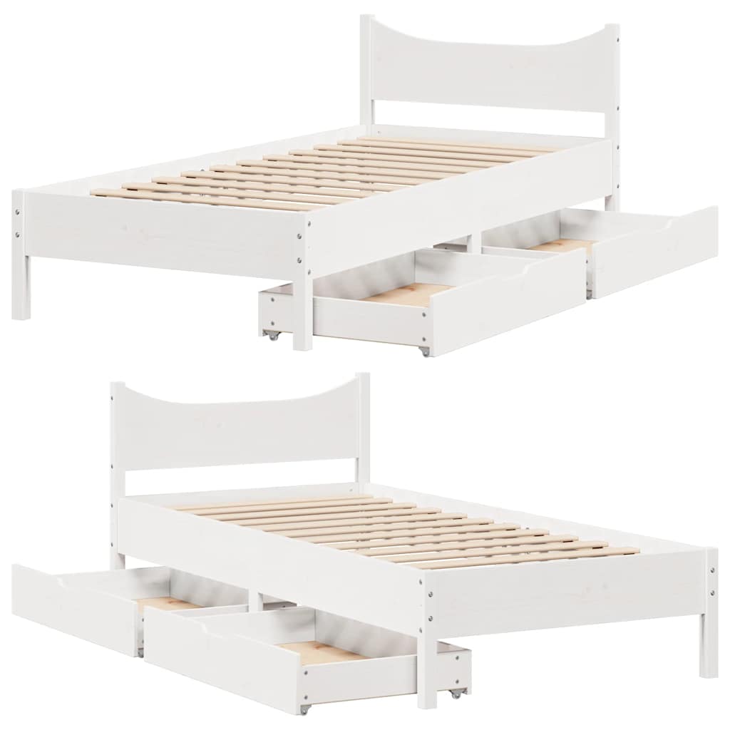 Cadre de lit avec tiroirs blanc 90x190 cm bois pin massif