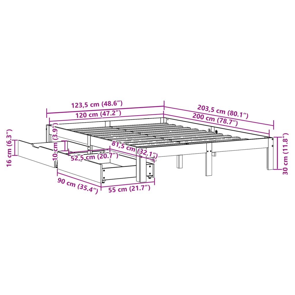 Bettgestell mit Schubladen ohne Matratze weiß 120x200 cm