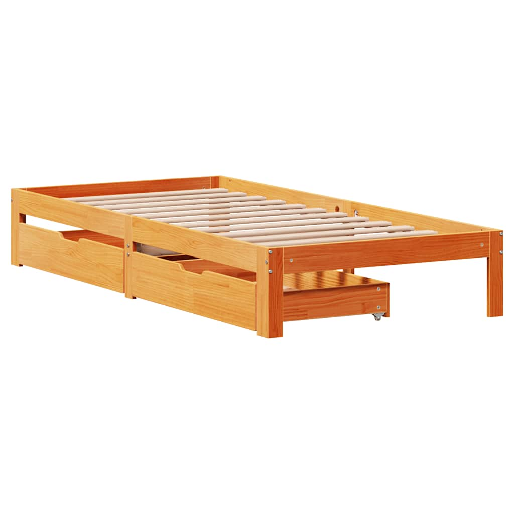 Cadre de lit avec tiroirs sans matelas cire marron 90x190 cm