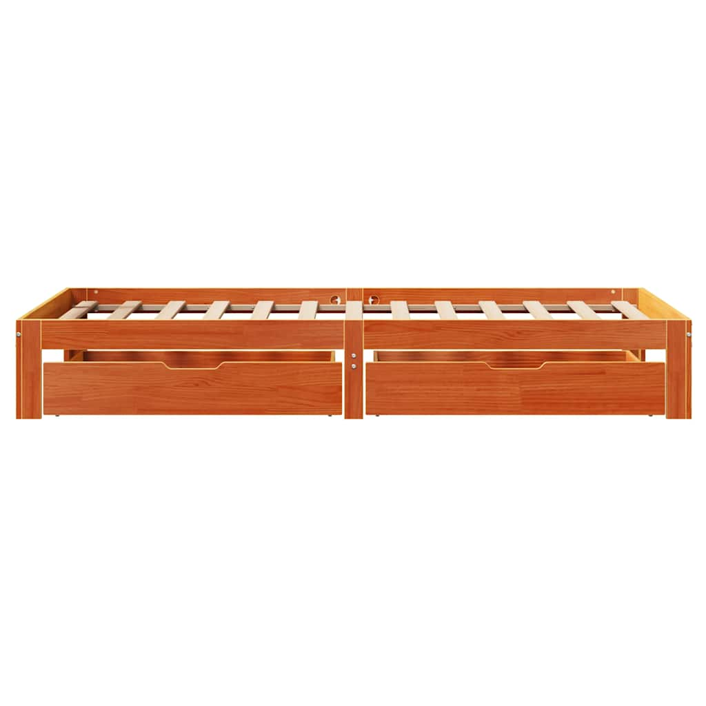 Cadre de lit avec tiroirs sans matelas cire marron 90x190 cm