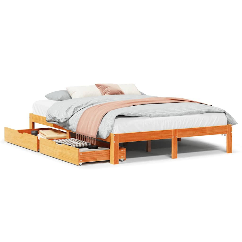 Cadre de lit avec tiroirs sans matelas cire marron 135x190 cm