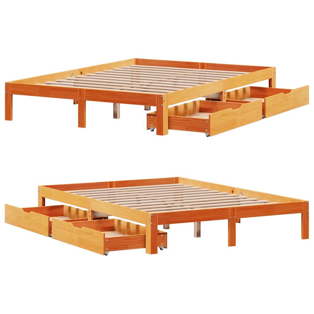 Cadre de lit avec tiroirs sans matelas cire marron 135x190 cm