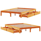 Cadre de lit avec tiroirs sans matelas cire marron 135x190 cm