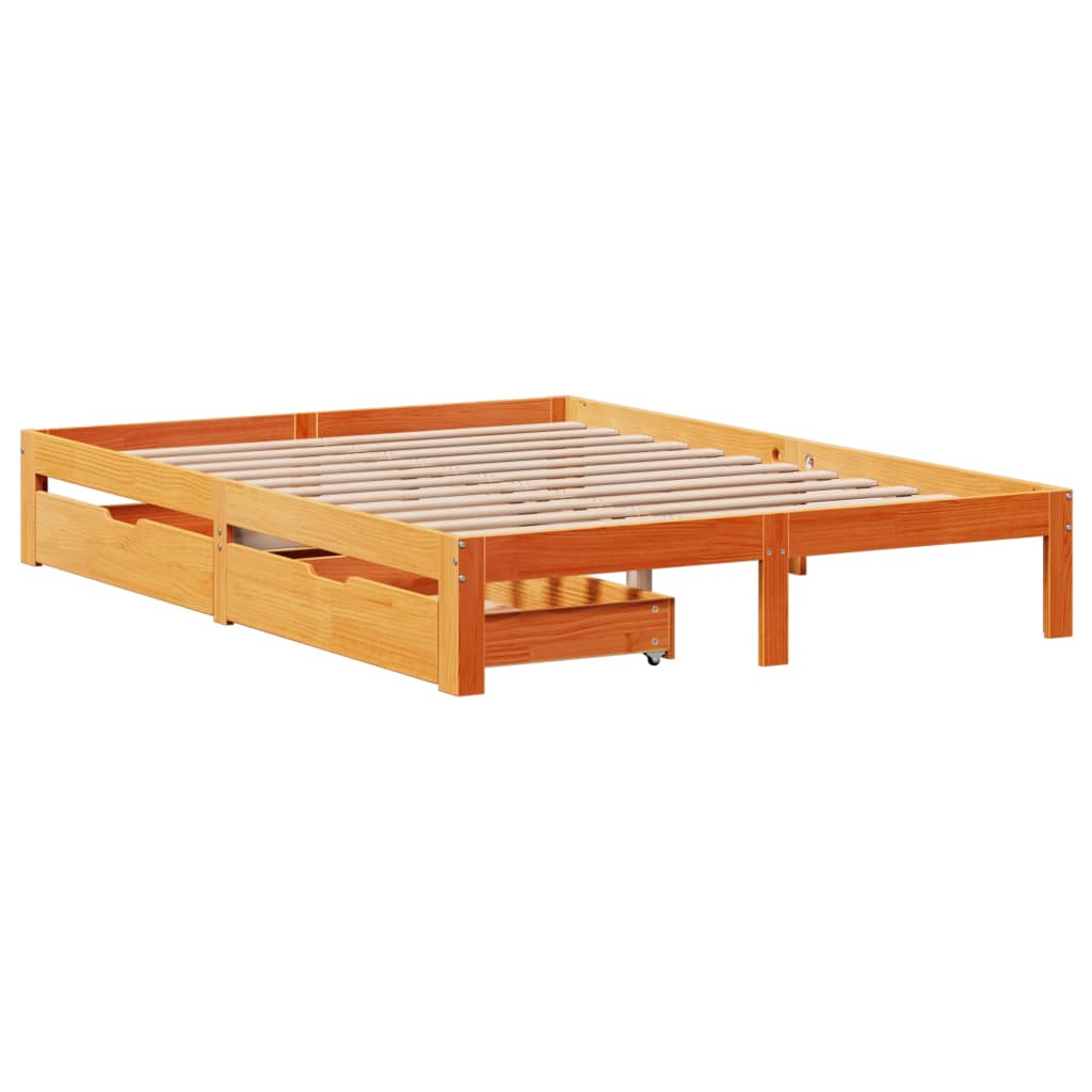 Bed frame with drawers without mattress brown wax 120x200 cm