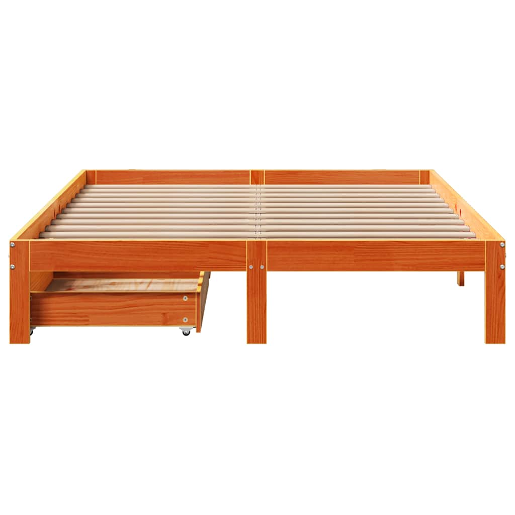 Bed frame with drawers without mattress brown wax 120x200 cm