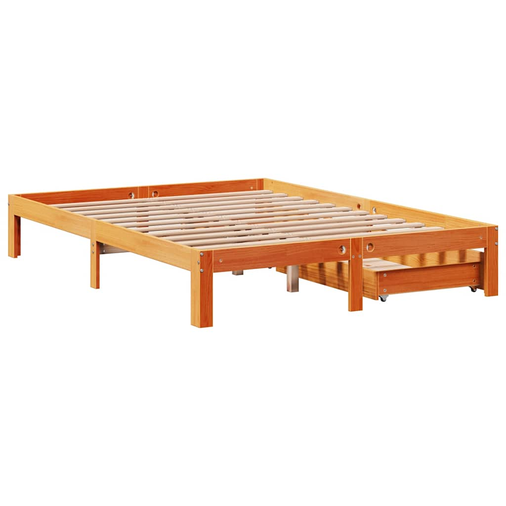 Bed frame with drawers without mattress brown wax 120x200 cm