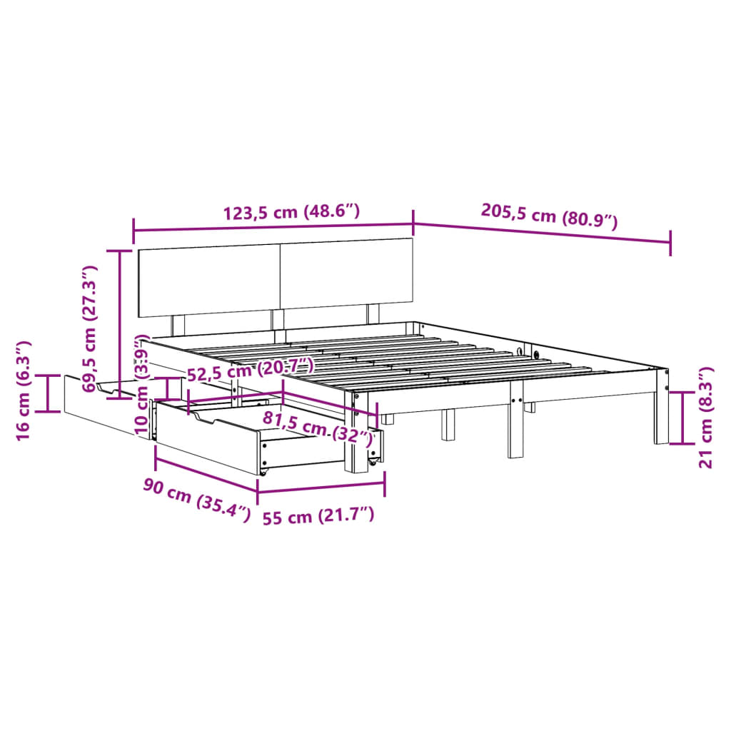 Cadre de lit avec tiroirs sans matelas blanc 120x200 cm