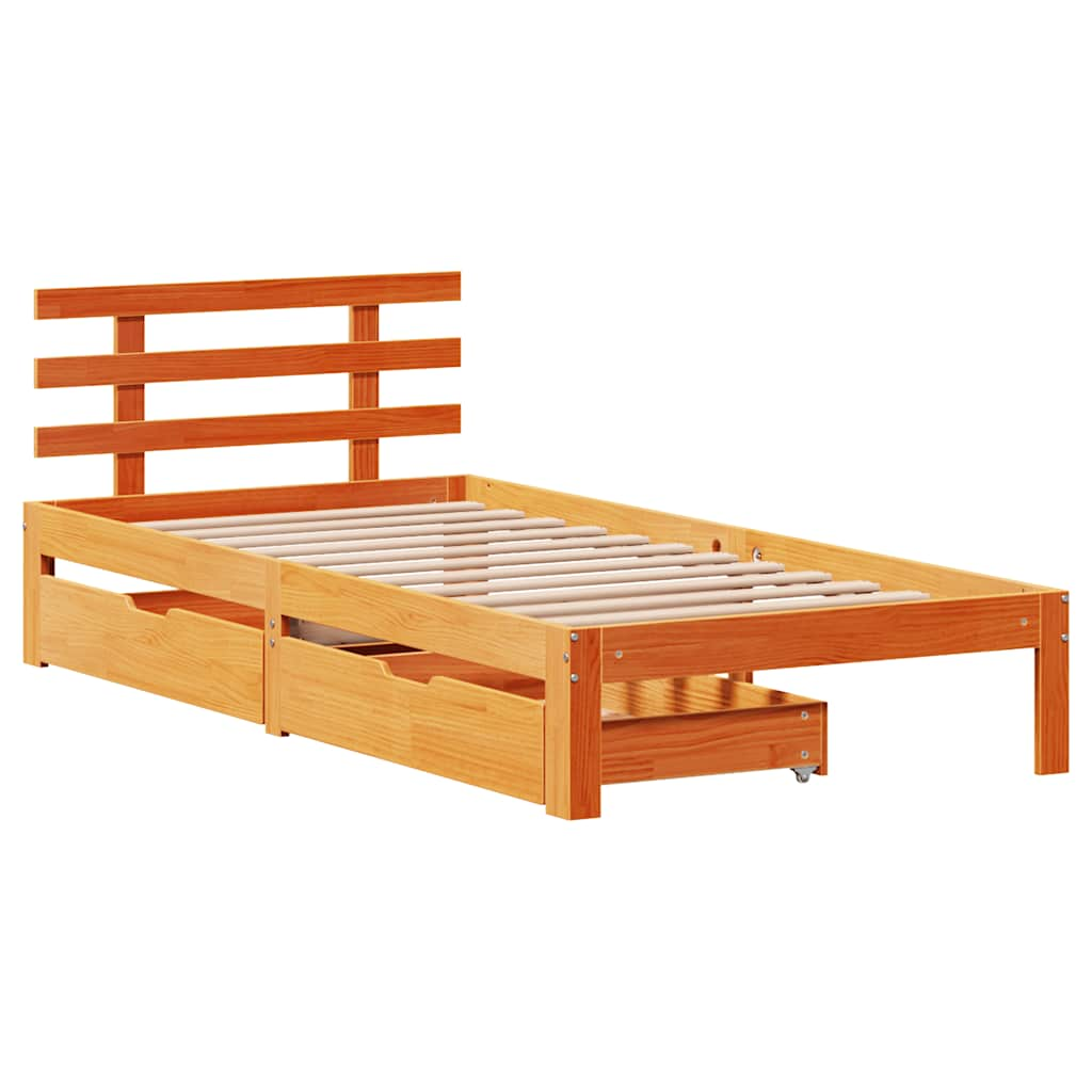 Cadre de lit avec tiroirs sans matelas cire marron 90x190 cm