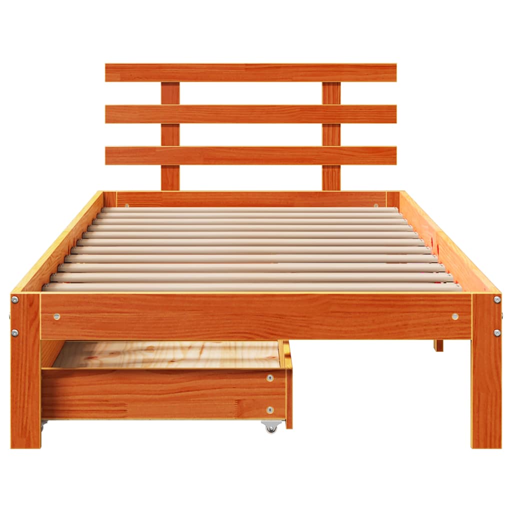 Cadre de lit avec tiroirs sans matelas cire marron 90x190 cm