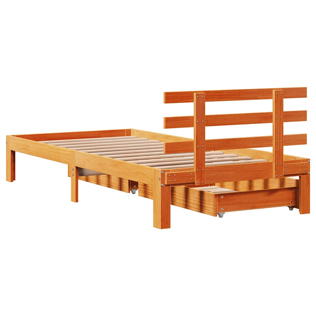 Cadre de lit avec tiroirs sans matelas cire marron 90x190 cm