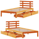 Cadre de lit avec tiroirs sans matelas cire marron 90x190 cm