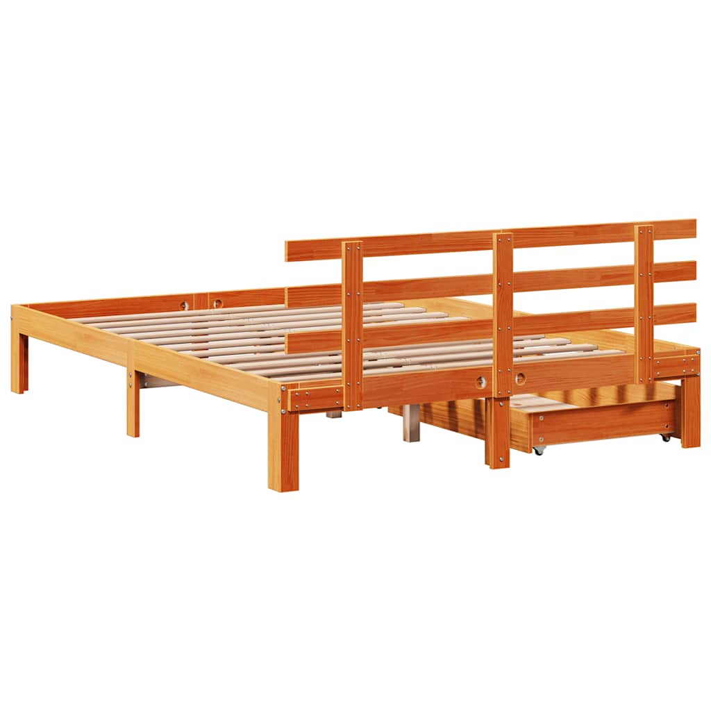 Cadre de lit avec tiroirs sans matelas cire marron 140x190 cm