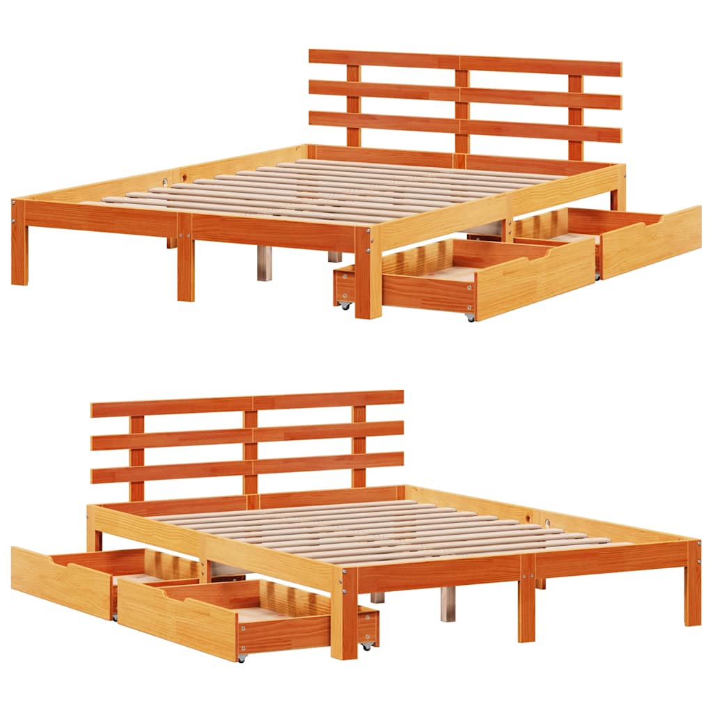 Cadre de lit avec tiroirs sans matelas cire marron 140x190 cm