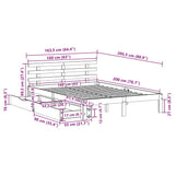 Bettgestell mit Schubladen ohne Matratze, braunes Wachs, 160 x 200 cm