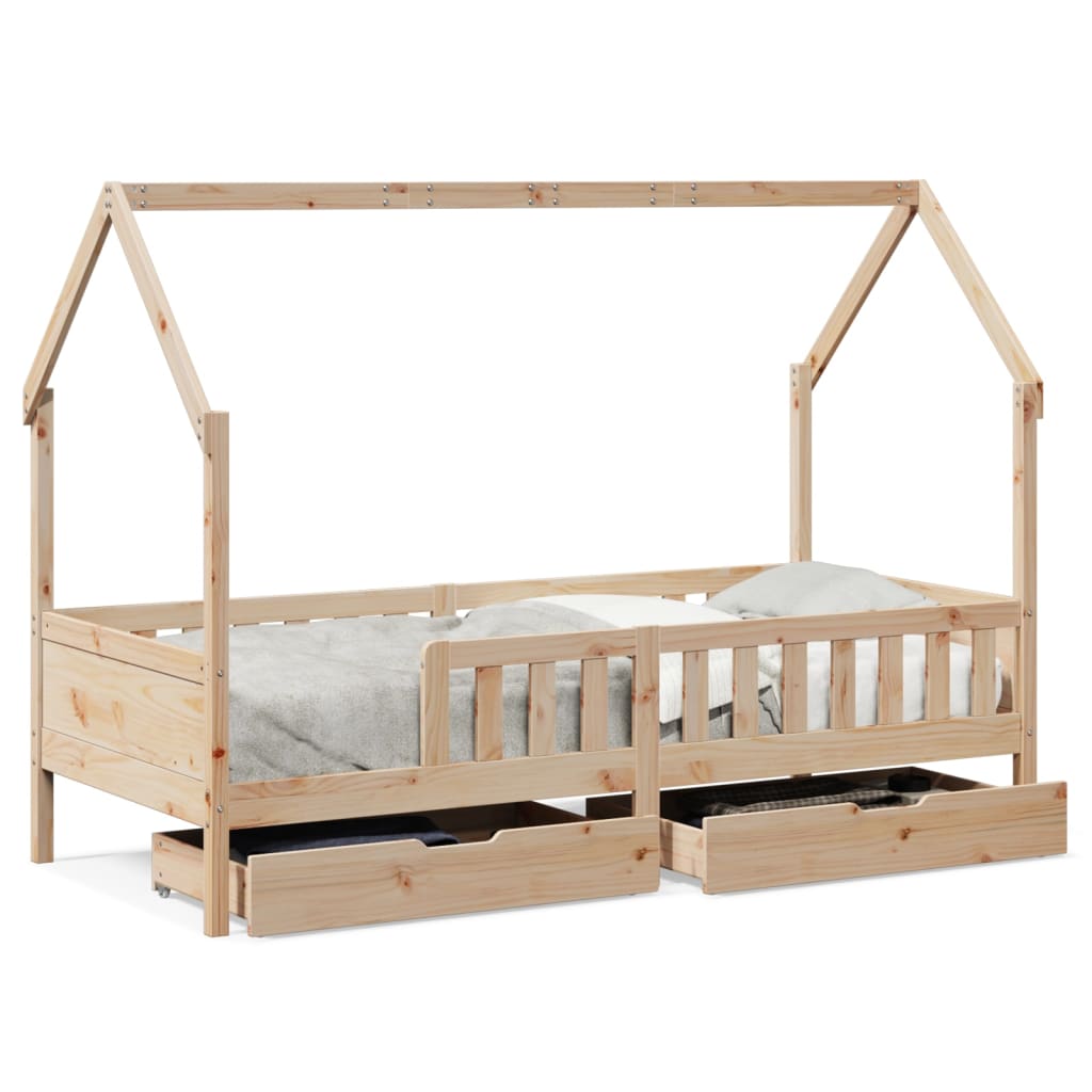 Cadre de lit enfants avec tiroirs sans matelas 90x200 cm bois