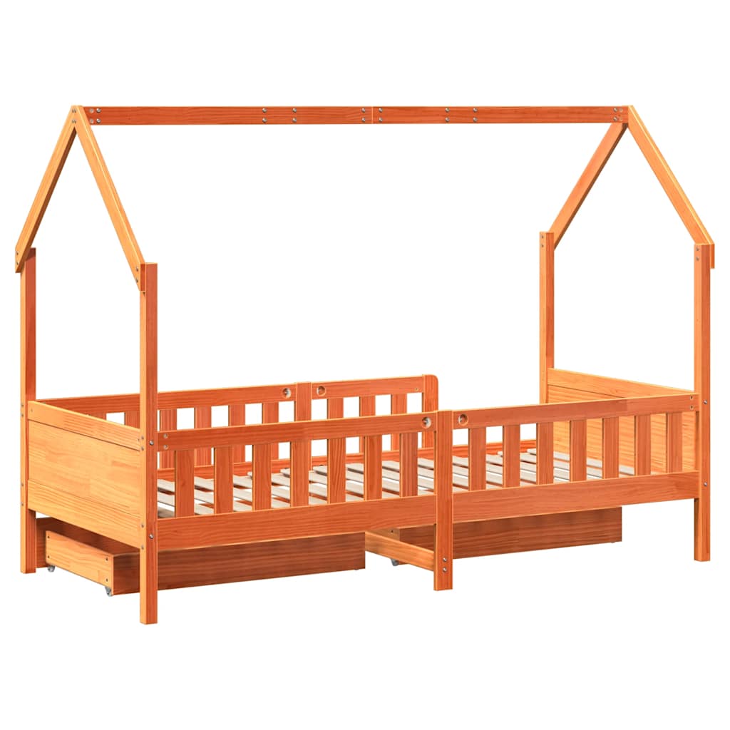 Cadre de lit enfants avec tiroirs sans matelas 90x190 cm bois