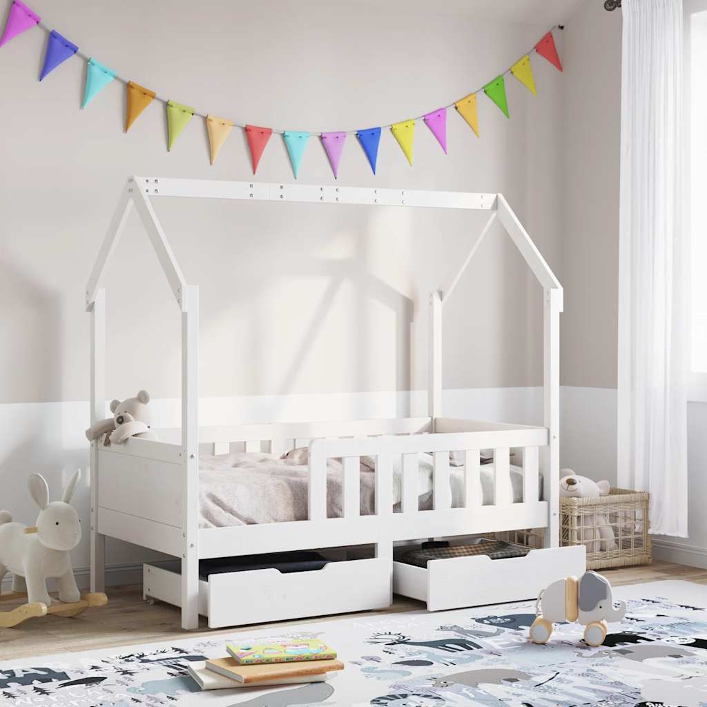 Cadre de lit enfant avec tiroirs sans matelas 70x140 cm bois