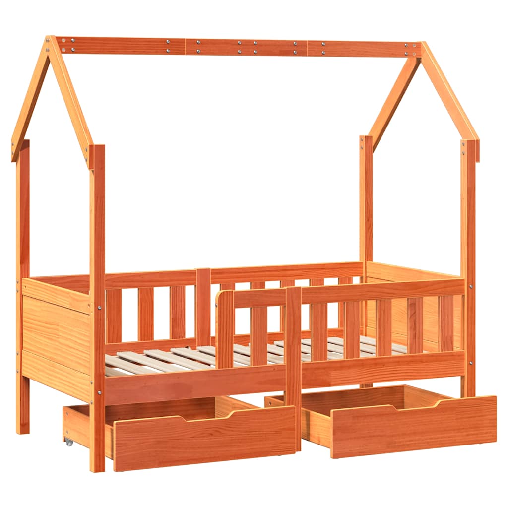 Cadre de lit enfant avec tiroirs sans matelas 70x140 cm bois