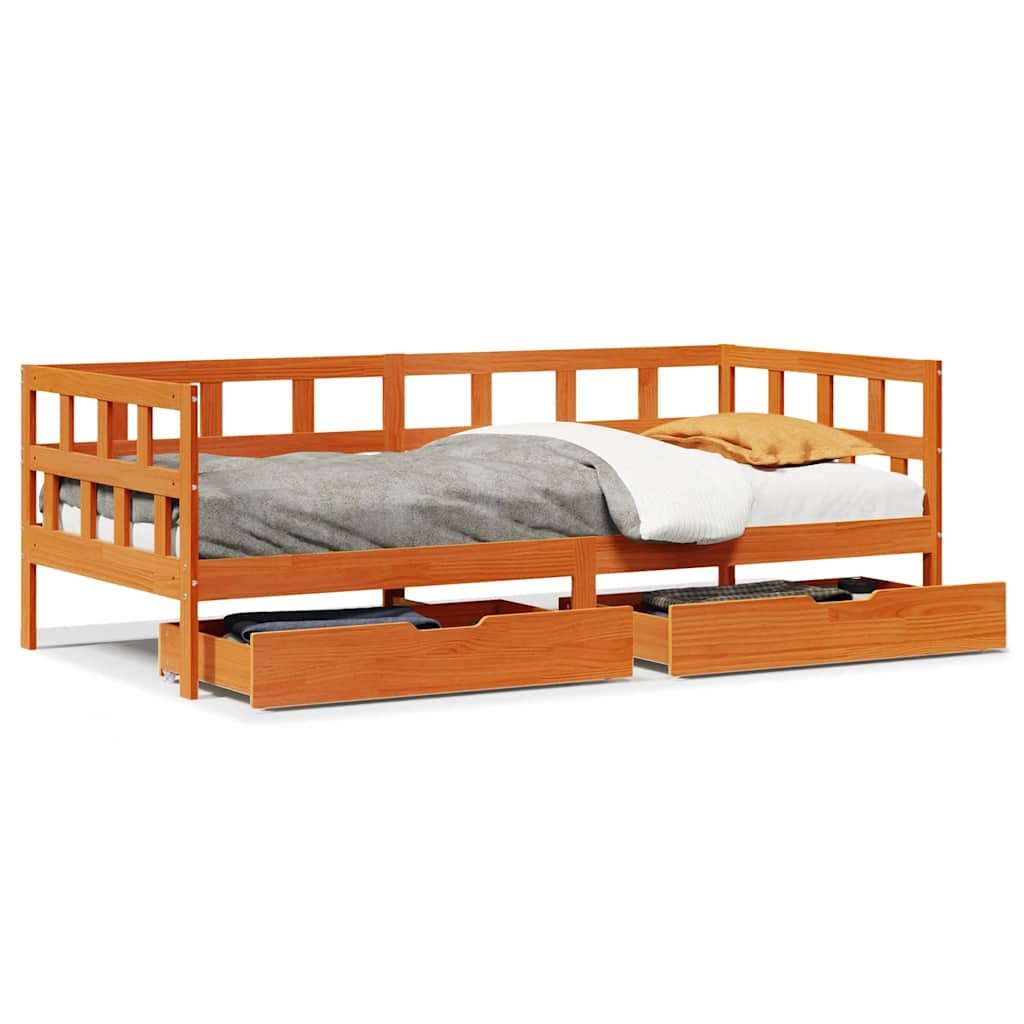 Lit de jour avec tiroirs sans matelas cire marron 90x190cm bois