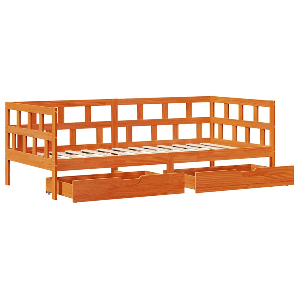 Lit de jour avec tiroirs sans matelas cire marron 90x190cm bois