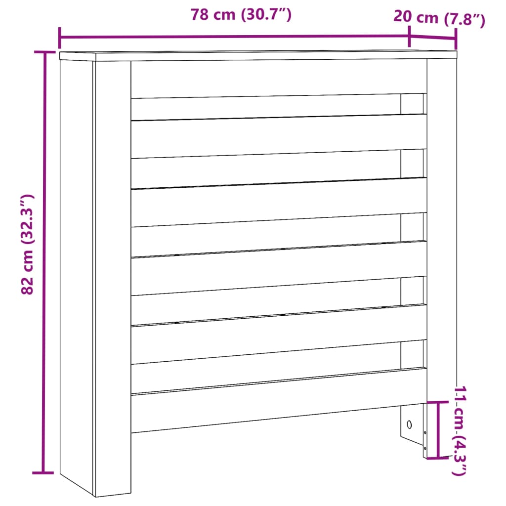 White radiator cover 78x20x82 cm engineered wood