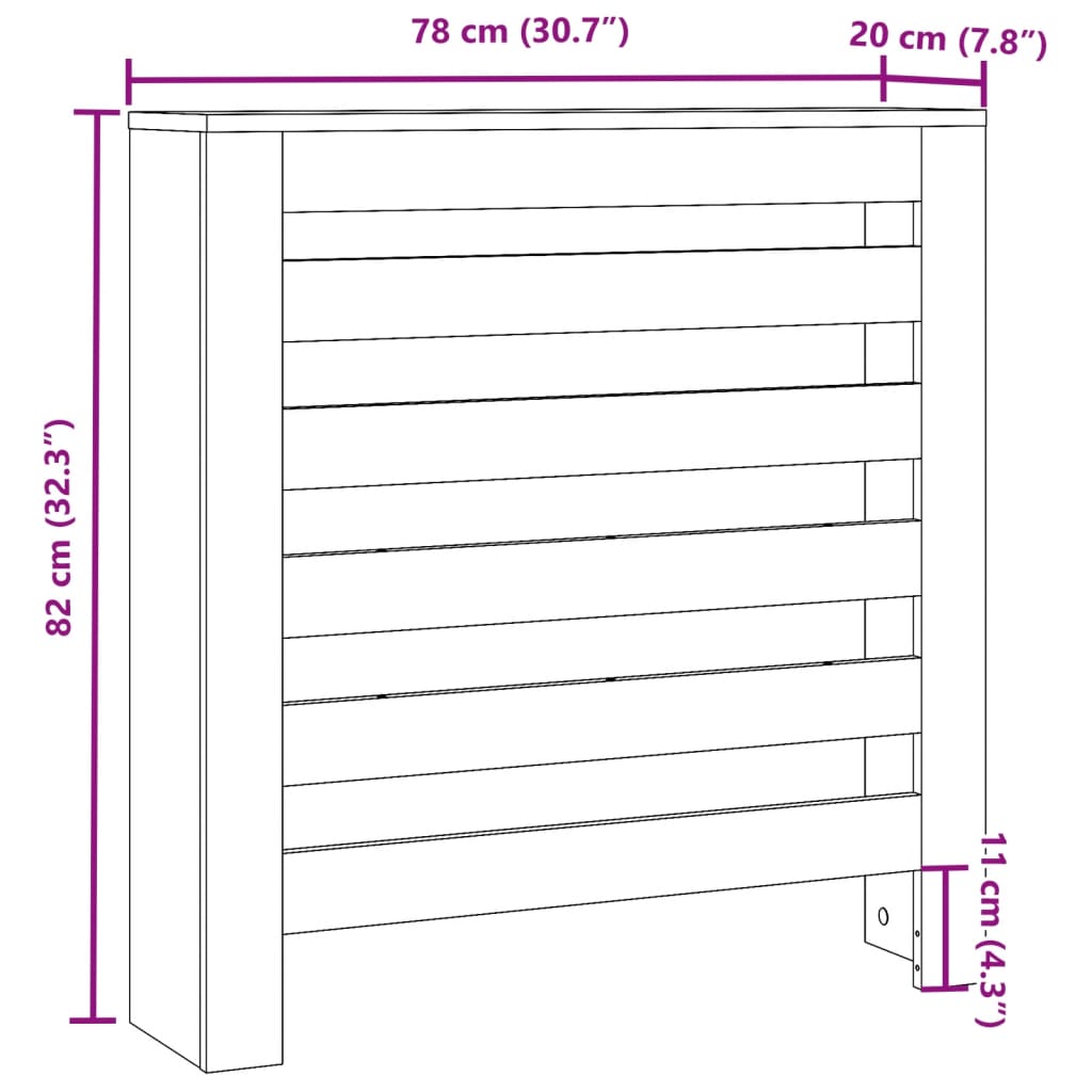 Black radiator cover 78x20x82 cm engineered wood