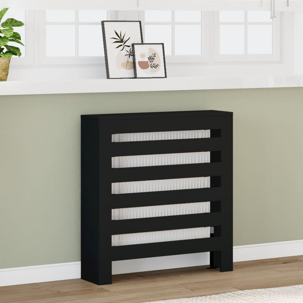 Black radiator cover 78x20x82 cm engineered wood