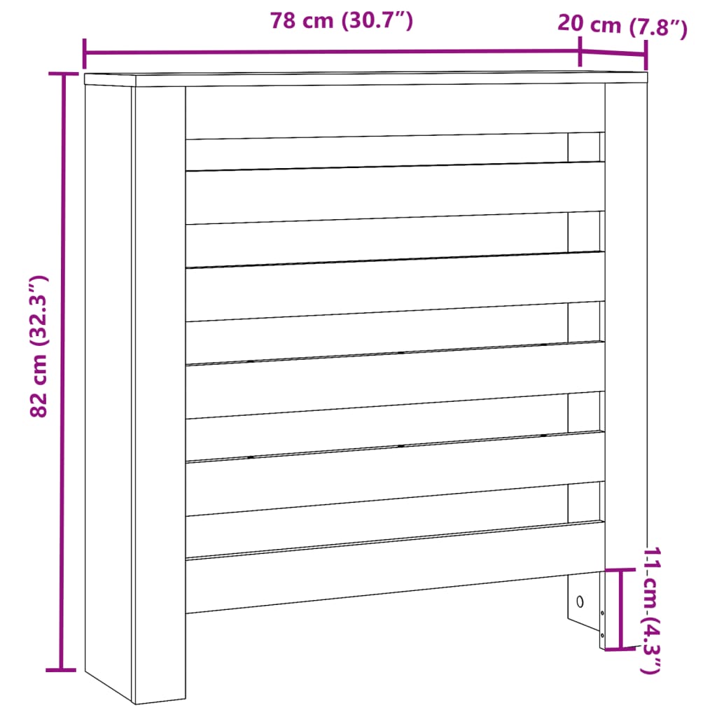 Betongraue Heizkörperabdeckung 78x20x82 cm, Holzwerkstoff