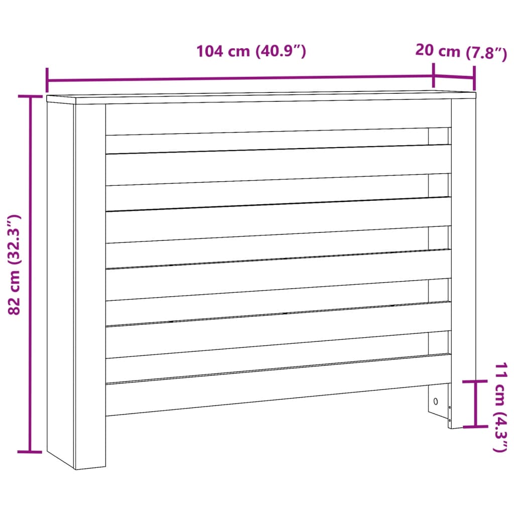 Cache-radiateur chêne sonoma 104x20x82 cm bois d'ingénierie