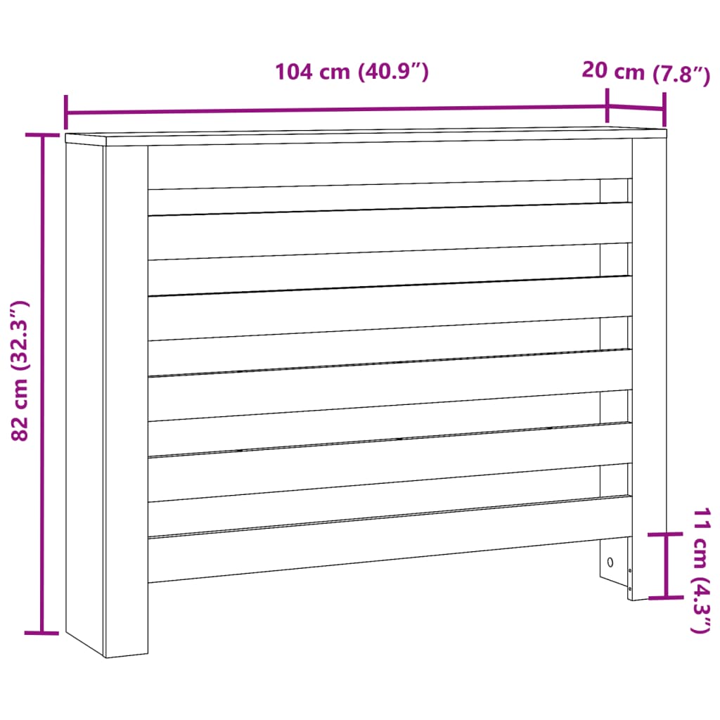 Cache-radiateur sonoma gris 104x20x82 cm bois d'ingénierie