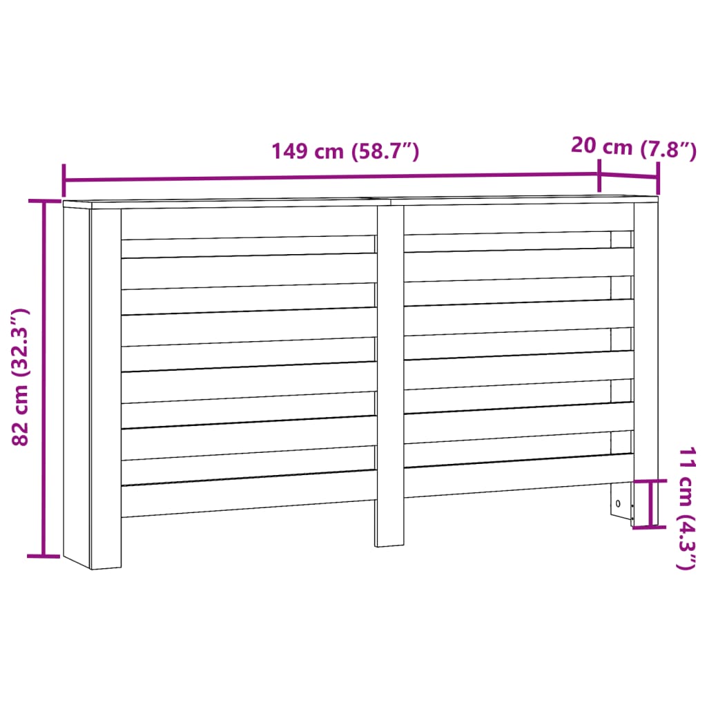 Cache-radiateur sonoma gris 149x20x82 cm bois d'ingénierie