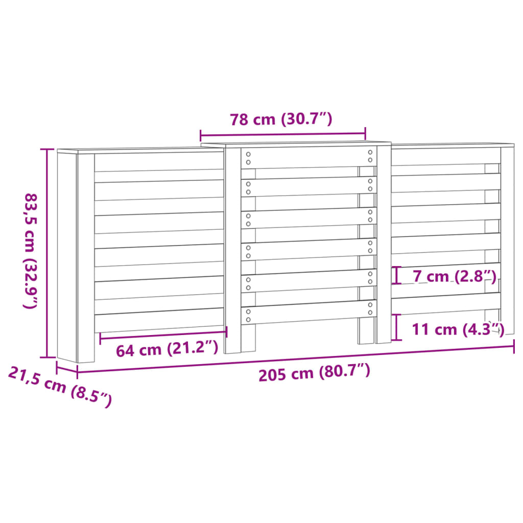 Cache-radiateur chêne sonoma 205x21,5x83,5 cm bois d'ingénierie