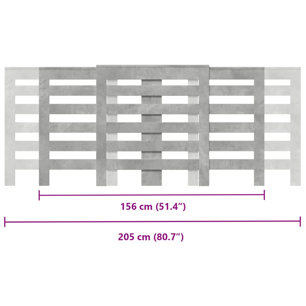 Cache-radiateur gris béton 205x21,5x83,5 cm bois d'ingénierie