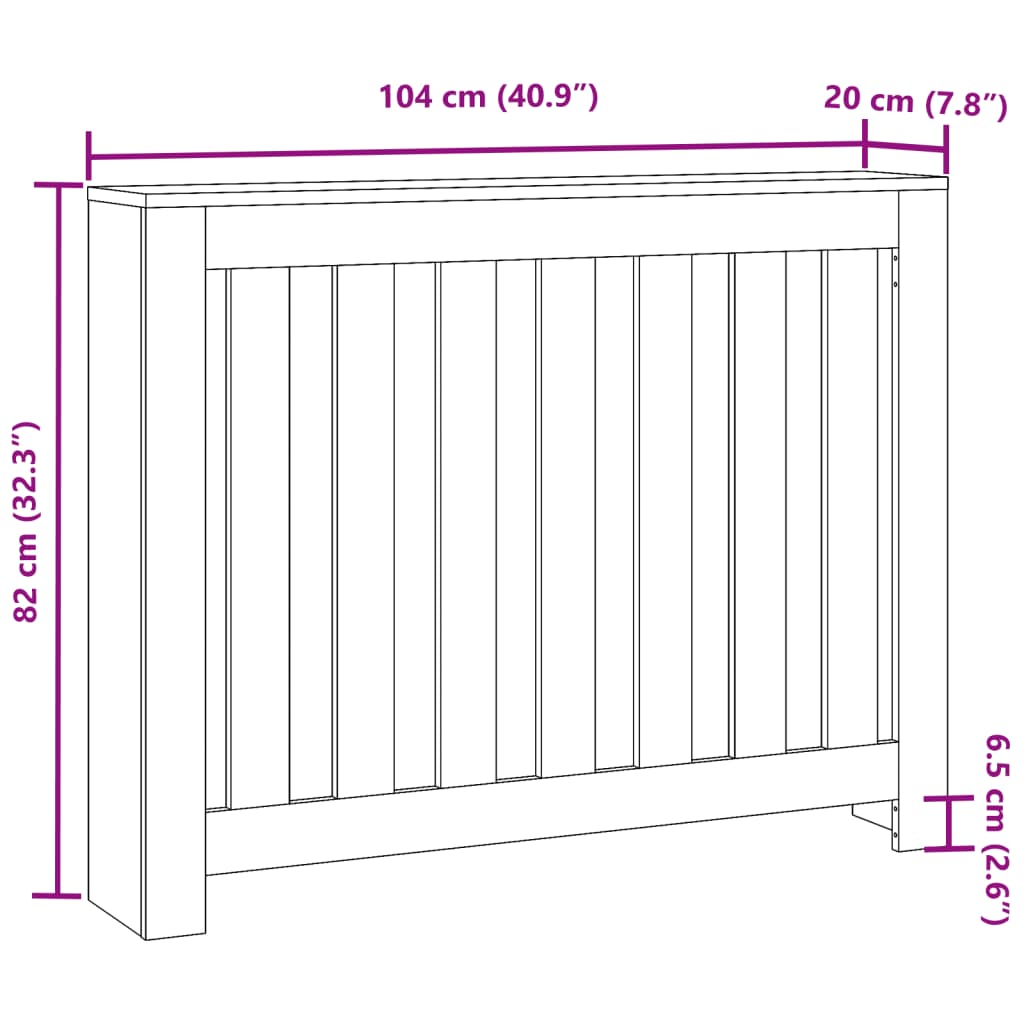 Cache-radiateur chêne sonoma 104x20x82 cm bois d'ingénierie