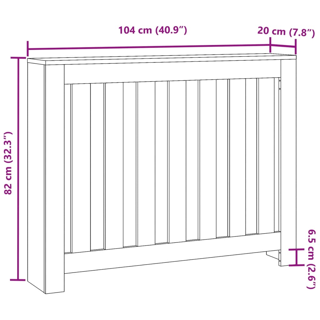 Cache-radiateur sonoma gris 104x20x82 cm bois d'ingénierie