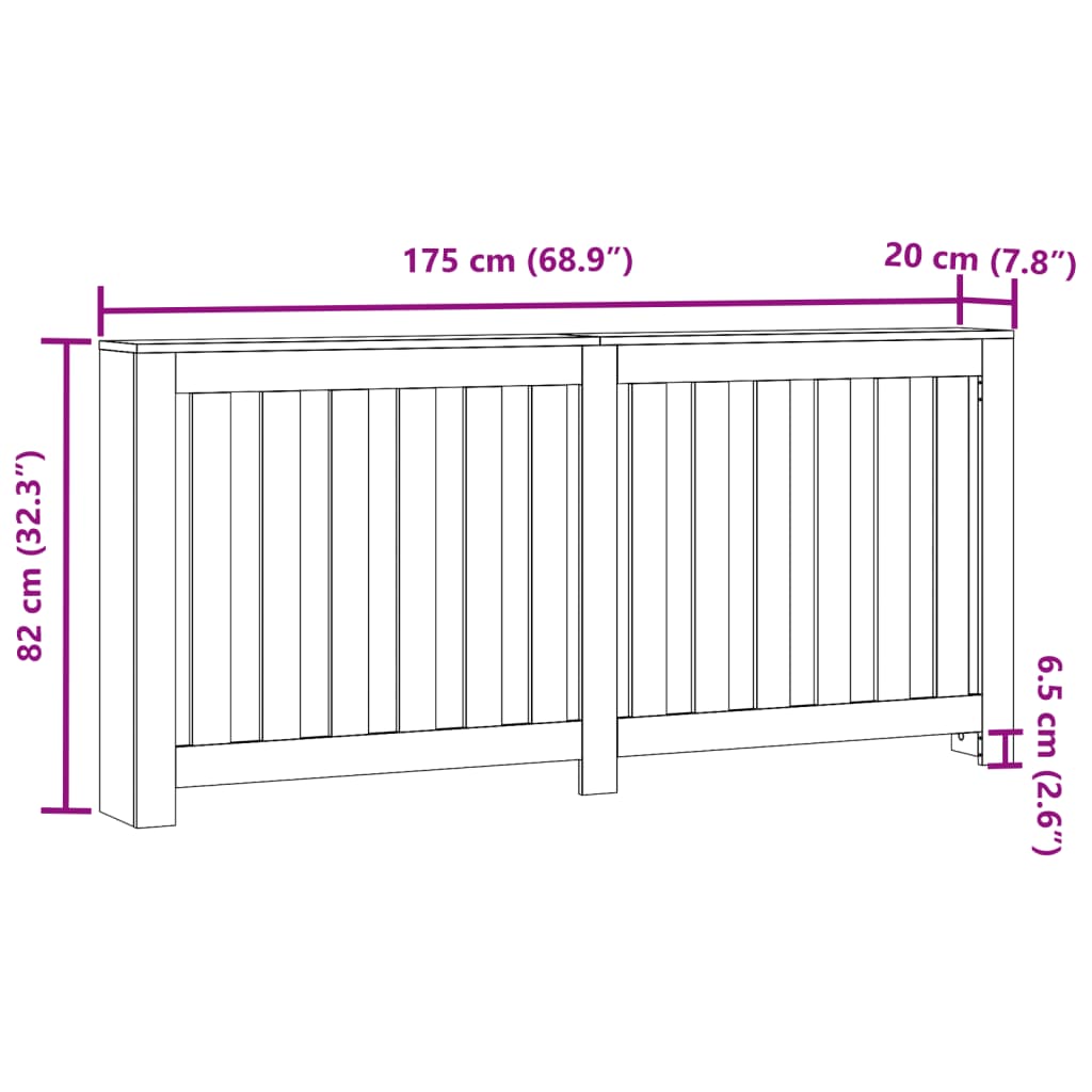 Cache-radiateur sonoma gris 175x20x82 cm bois d'ingénierie