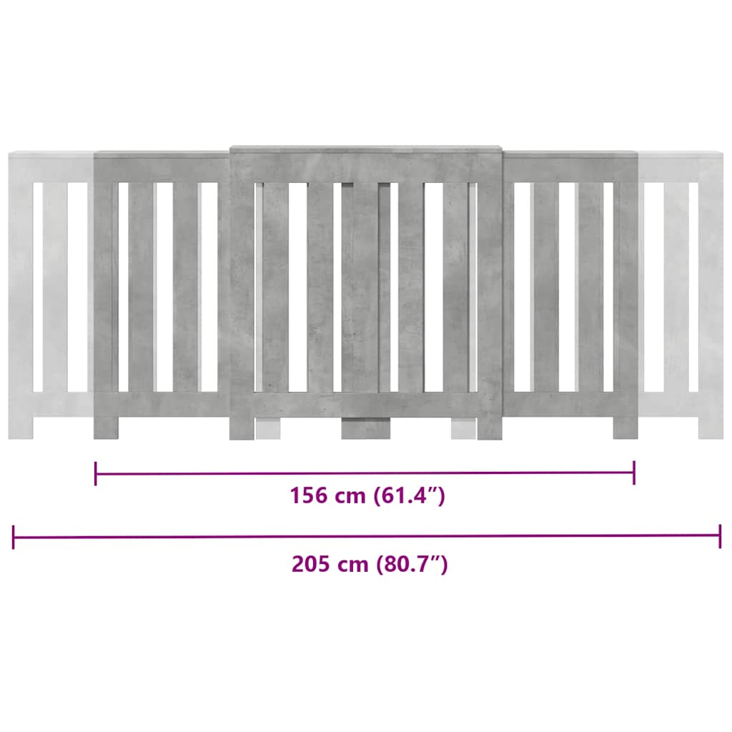 Betongraue Heizkörperabdeckung 205 x 21,5 x 83,5 cm, Holzwerkstoff