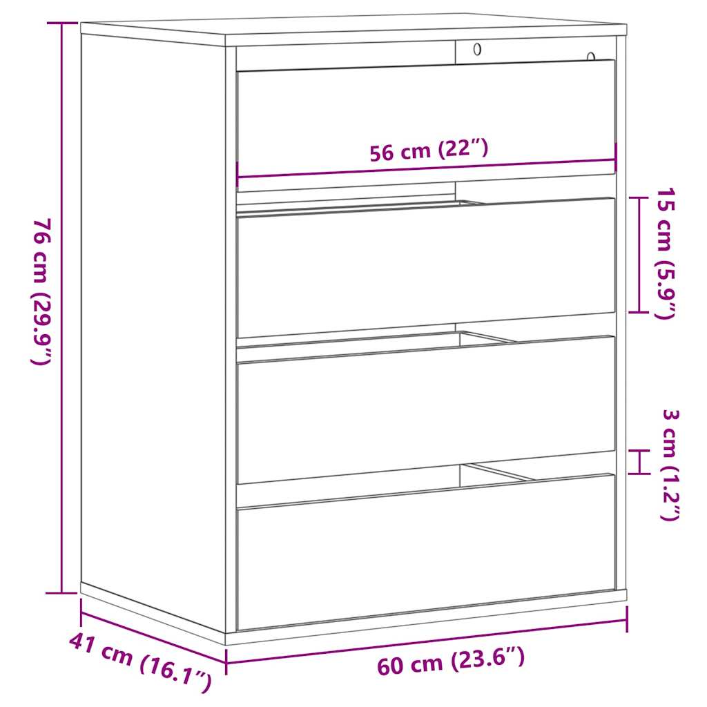 White corner chest of drawers 60x41x76 cm engineered wood