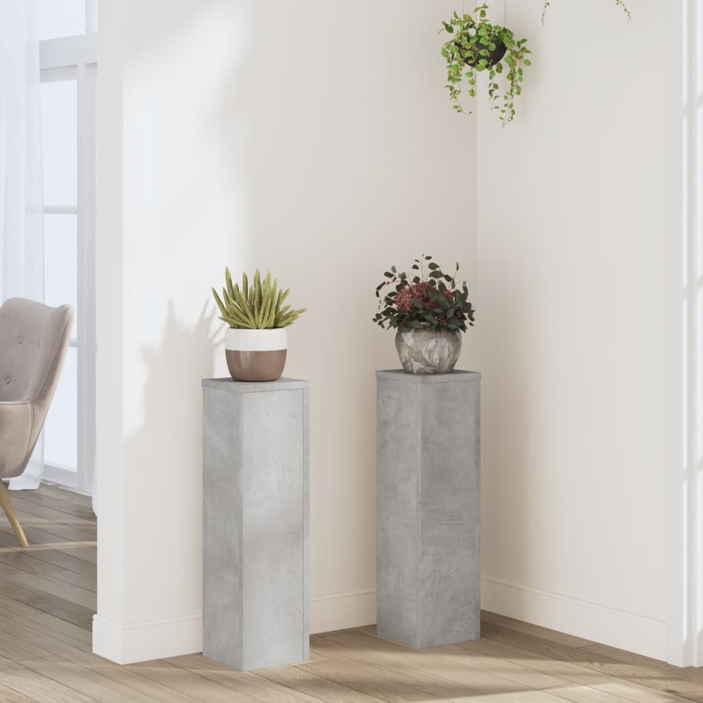 Supports pour plantes 2 pcs gris béton bois d'ingénierie