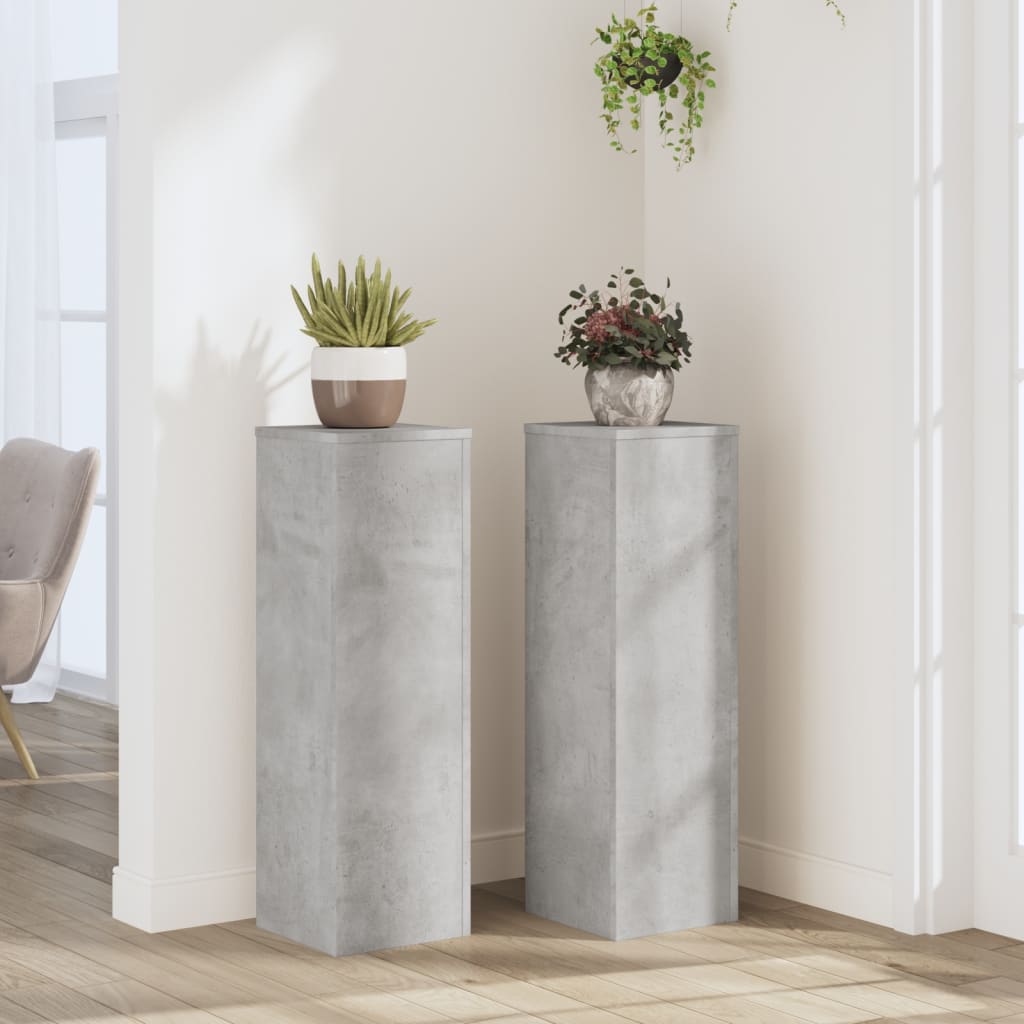 Supports pour plantes 2 pcs gris béton bois d'ingénierie