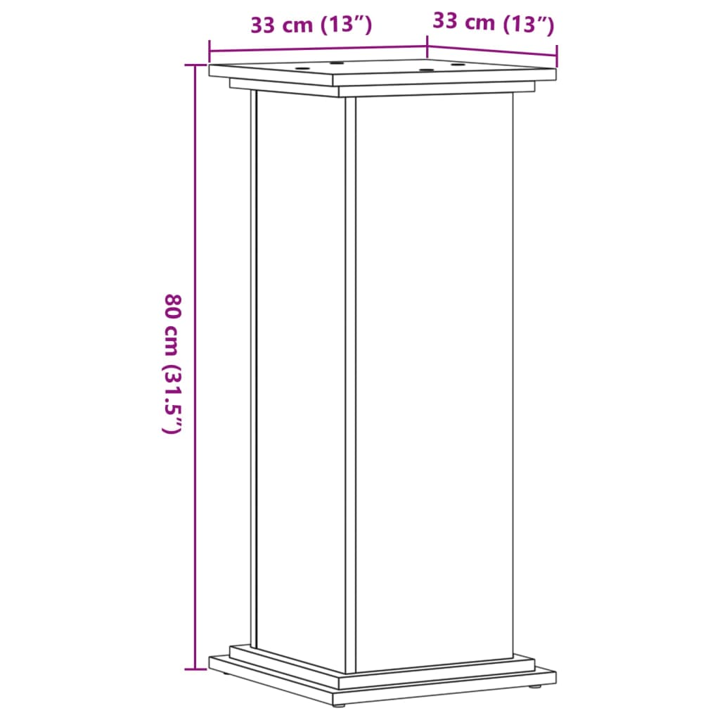 Support pour plantes chêne marron 33x33x80 cm bois d'ingénierie