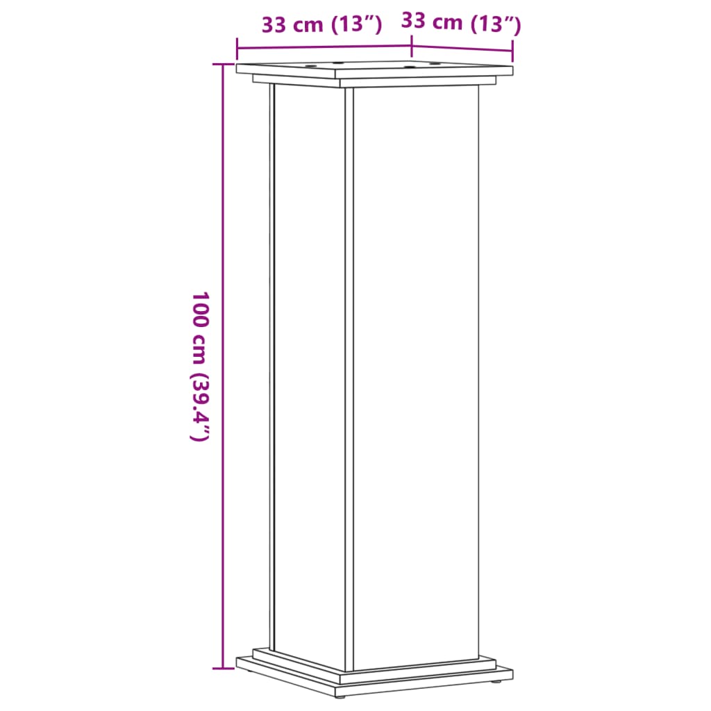 Support pour plantes chêne fumé 33x33x100 cm bois d'ingénierie