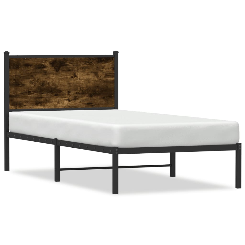 Metal bed frame without mattress smoked oak 75x190 cm