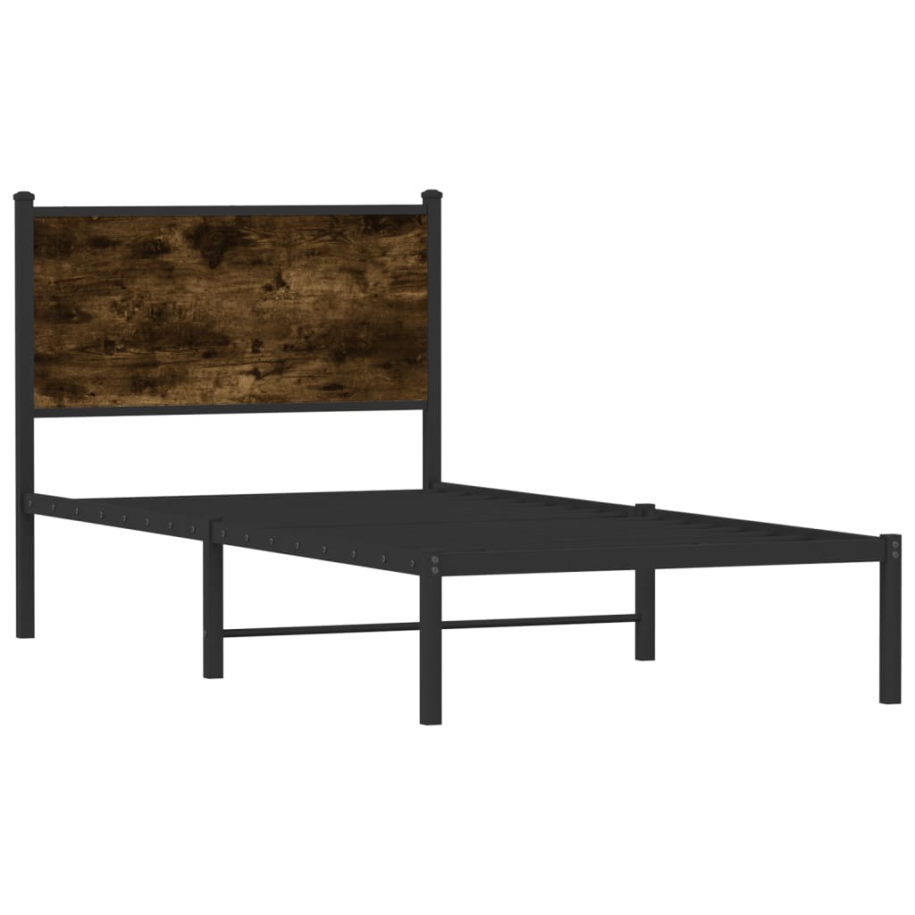 Cadre de lit en métal sans matelas chêne fumé 75x190 cm