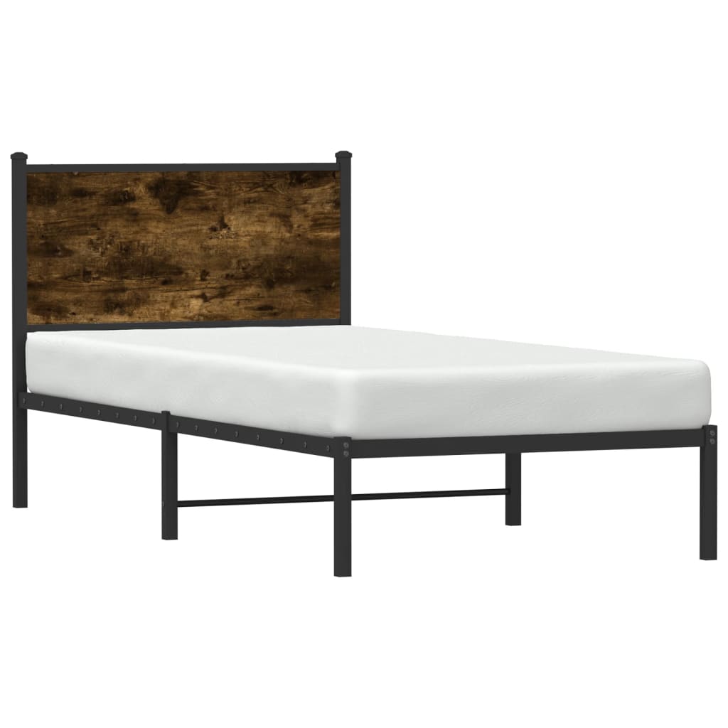 Cadre de lit en métal sans matelas chêne fumé 75x190 cm