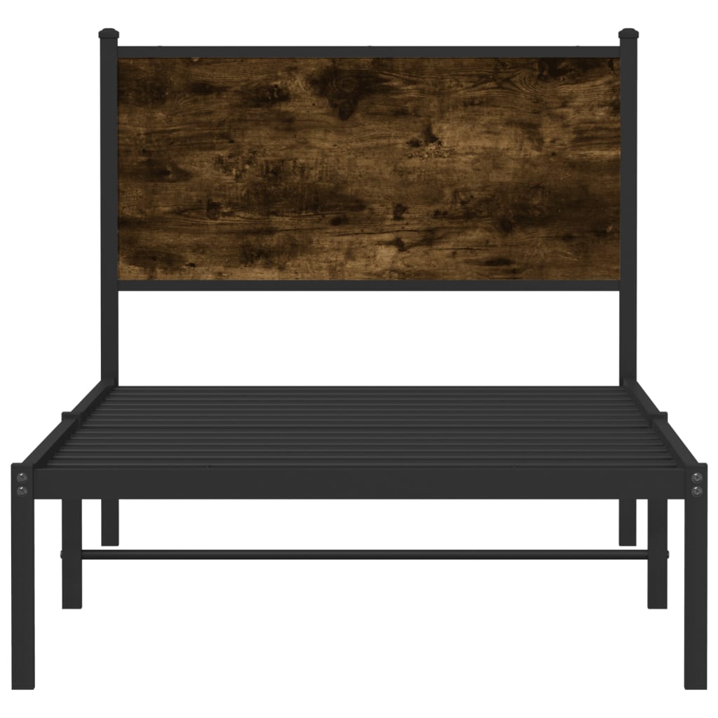 Metal bed frame without mattress smoked oak 75x190 cm